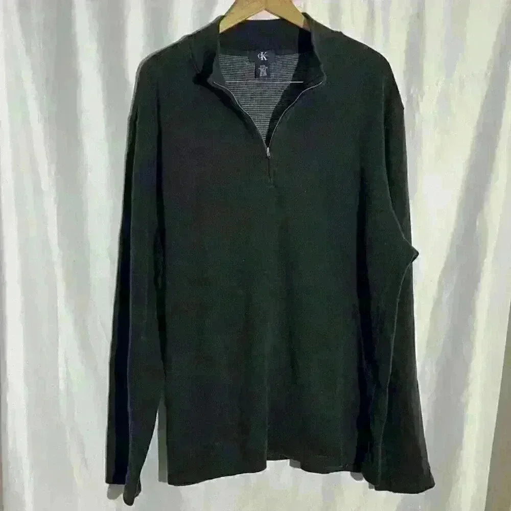 CALVIN KLEIN Mens‎ XXL Black 1/4 Zip pullover Cotton Knit Sweater